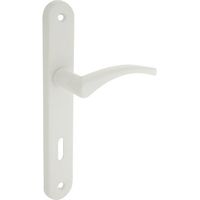 Poignée de porte coulissante avec plaque pour perçage clé – Aluminium blanc – Entraxe fixation 195mm – Hauteur plaque 223mm – Alpertec
