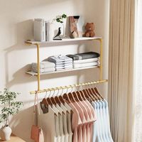 unho Perchero para Ropa Pared con Estantes: Perchero para Colgar Ropa de Tubo Industrial, Dorado