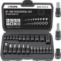 TECPO Steckschlüssel Satz Torx Nüsse T8-T60 + E4-E22 25-Teilig 1/4 3/8 1/2 Zoll