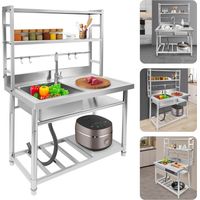 Juego de fregaderos de acero inoxidable 304, fregadero de un solo seno para uso comercial con escurridor y dispositivo de suspensión para cocina, garaje, lavadero (seno izquierdo)