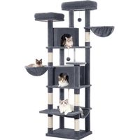 Grand Arbre à Chat, Tour de Jeux pour Chats, Arbre à Grimper avec Griffoirs, 2 Condos Confortables, 2 Perchoirs, 2 Paniers, Hamac, pour Usage Intérieur, Gris Foncé