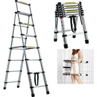 Multi Purpose Ladder 6+7 Steps A Frame 2M+2.3M Ladder Folding Step Ladder Easy Carry Aluminium Household Telescopic Ladder