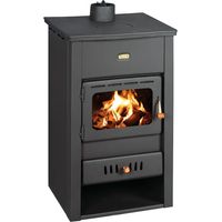 Prity – Poêle à bois 10 kW – Couvercle en fonte – Sortie de fumée supérieure – Chambre de combustion avec briques réfractaires – Pour bois et charbon