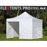 Pop up gazebo FleXtents PRO Steel 4x4 m White, incl. 4 sidewalls