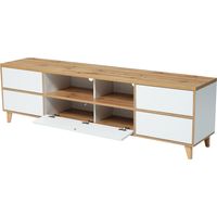 Mobile TV con 4 Ante e 2 Vani, Stile Moderno, Soggiorno, 175×37×51 cm, in MDF, Bianco e Effetto Legno