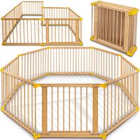 Parc bébé pliable 7,2 m – Barrière de sécurité avec porte – Fabriqué en pin non traité – Conforme aux normes DIN EN – Kiduku