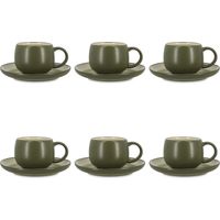 Lot de 6 tasses 22cl avec soucoupes en grès, OLI