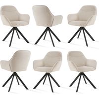 Goeurvant – Lot de 6 chaises pivotantes 360° – Assise en lin moelleux – Dossier courbé – Accoudoirs ergonomiques – Confort pour salle à manger et bureau