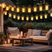 Guirlande lumineuse solaire, lampe solaire, lampe de jardin d'extérieur LED, effet flamme, piquet de terre à batterie, noir, 24x lanternes LED, blanc chaud, DxL 8x200 cm