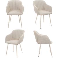 Goeurvant Minimalistische Esszimmerstühle aus Leinenoptik-Stoff mit breiter Sitzfläche und ergonomischen Armlehnen, Kombination aus Komfort und Eleganz - 4er-Set - Beige - Cremeweiße Beine