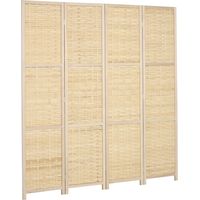 Paravento Separè da Interno 4 Ante Legno e Bambù Pieghevole Salvaspazio Marrone 170cm