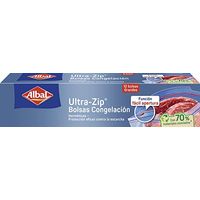 Albal Ultra Zip 3 Liter Gefrierbeutel, hergestellt aus 70% recycelten Materialien, strapazierfähig, wiederverwendbar, recycelbar, Ultra-Zip versiegelbar, 12 BagsLarge. BPA-frei.
