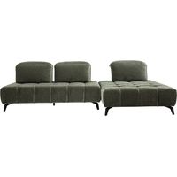 Sofá modular de 4 plazas con cabezales ajustables en tela efecto terciopelo verde caqui y metal negro OLMO