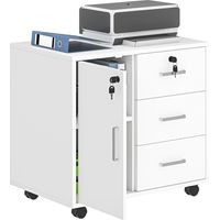 Outsunny – Support imprimante caisson bureau verrouillable – 3 tiroirs et étagère ajustable – Finition blanche – Dimensions 40L x 60P x 56H cm