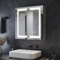 ELEGANT Double Door Bathroom Mirror Cabinet LED Illumiated Stainless Steel Cupboard 3 Lighting Modes + Demister Pad + Shaver Socket 630 x 650mm Smart Bathroom Cabinet