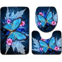 (40 cm x 60 cm) Badematten-Set, 3er-Set, blaues Schmetterlingsmuster, WC-Konturteppich, rutschfester Badezimmerteppich, weich und bequem, waschbar