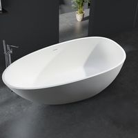 BERNSTEIN - Baignoire îlot en fonte minérale VELA STONE - blanc mat, 180x90cm - Avec robinet mitigeur 1521, Avec siphon