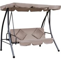 Outsunny Balancelle de Jardin Convertible 3 Places Grand Confort Inclinaison Toit réglable Matelas fourni 2L x 1,25l x 1,7H m métal Polyester Noir et Beige