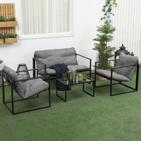 4-Seater Garden Furniture Set, 2-Seater Sofa + 2 Chairs + Table, Grey