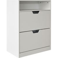 Relaxdays Schuhschrank mit Ablage, HBT: 102x80x24 cm, für 12 Paar, 2 Klappen, Flur, schmaler Schuhkipper, modern, weiß