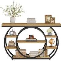 Tribesigns 47" Console Table for Living Room, 5-Tier Industrial Entryway Table with Metal Frame, Narrow Sofa Table Behind Couch Accent Tables for Entryway, Hallway, Foyer, Light Brown