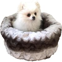 Rosewood Rundes Hundebett 40 cm für Kleine Hunde mit Weicher Plüschfüllung Hohen Rändern Rutschfester Unterseite Waschbar Grau Creme