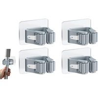 4 piezas de soporte para fregona autoadhesivo para montaje en pared, colgador de escoba para montaje en pared, sin perforaciones, soporte para fregona, colgador de escoba gris para puerta de baño