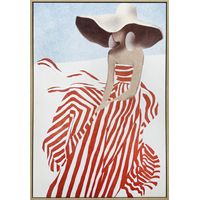 Tableau décoratif femme à rayures avec détails peints à la main couleur rouge, 90x60 cm
