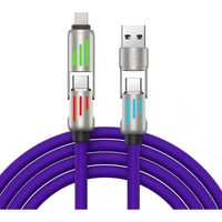 Câble USB C Chubby 240 W, câble de charge 4 en 1 (2 m) avec lumière, câble de charge USB A/C vers C/L pour iPhone 16, 15, 14 Pro Max/MacBook/iPad Pro/SamSungS24, violet