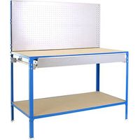 Établi bleu galvanisé bois étagères charge 220 kgs dim.1445x1210x610mm à visser