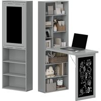 Scrivania PC pieghevole avec libreria 9 ripiani legno e metallo, 98x51x153 cm, grigio