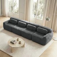 ELVMI Canapé Modulaire 4 Places avec Coussins et Base Antidérapante, en Peluche, Gris