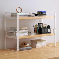Wooden Desk Shelf for Living Room Furniture - Office Supplies, Pretty Dresser, Storage Rack and Cabin Decor, Aesthetic Bookshelf for Women, Men and Kids (White, Two-Tier)