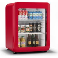 Klarstein Audrey Evo Réfrigérateur à boissons - 68 L, Porte à double vitrage, LED, Thermostat mécanique, 0-10°C, Classe Énergétique C, Design rétro, Rouge