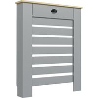 Copritermosifone in MDF a Doghe, Copricalorifero a Griglia con Cassetto, 78x19x95.5 cm, Grigio