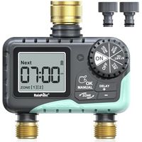 Programmateur Arrosage 2 Voies, Entrée et Sortie en Laiton, Minuteur Automatique Étanche IP65 avec Retard de Pluie/Arrosage Manuel, pour Pelouse Jardin - Voie