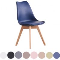 Chaise de salle à manger rétro rembourrée en similicuir – Coque en plastique – Pieds en bois massif – Confort ergonomique – Bleu – Pn Home