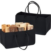Log Basket, Set of 2, Felt Storage Bag, Firewood, 28 Litre, with Handles, Black