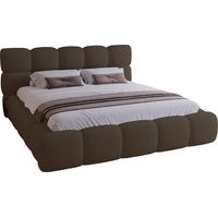Lit double 140x200 Lucca avec sommier métallique - lit coffre, tissu bouclé - Brun (Lambi 4)