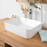 Wanda Collection – Vasque à poser en céramique blanche 50cm – Coupe rectangulaire aux angles plats – Résistante aux rayures et antisalissure