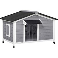 Niche style cottage bois sapin 2 fenêtres toit ouvrant bitumé 109 x 79 x 72 cm abri chien extérieur gris