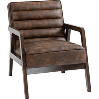 Homcom – Fauteuil relax large assise – Rembourrage mousse 18 cm – Revêtement PU marron antique – Cadre en bois massif – Confort ergonomique
