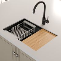 ArtiKitch Black Kitchen Sink 1 Bowl Undermount Stainless Steel Drainer Chopping & Waste