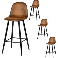 Meubles Cosy – Lot de 4 tabourets de bar rétro vintage – Dossier et repose-pieds – Assise en suédine marron – Hauteur 103.5cm – Style industriel