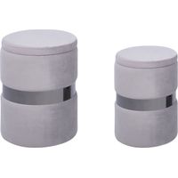 Beliani – Poufs ronds en velours gris clair avec rangement – Ceinture argentée – 2 repose-pieds élégants pour intérieur – Dimensions 35x35x44 cm