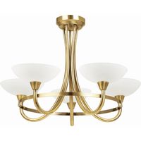 Endon Cagney - Plafonnier semi-encastré à 5 bras, laiton antique, verre blanc, G9