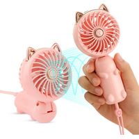 1 ventilateur portable, USB rechargeable 3 vitesses, pliable rose avec oreilles de chat kawaii pour bureau et voyage