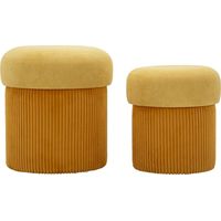 Set 2 pouf contenitore Aspen in poliestere senape Ø42x44 e Ø35x37 cm