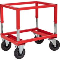 Kongamek Palettenwagen in rot 654mm hoch, höhenverstellbar ohne Bremse für Halbpaletten 800x600mm