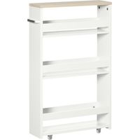 Armario Auxiliar de Baño Carrito con 3 Estantes y Ruedas para Espacios Estrechos 50x13x67,5 cm Blanco